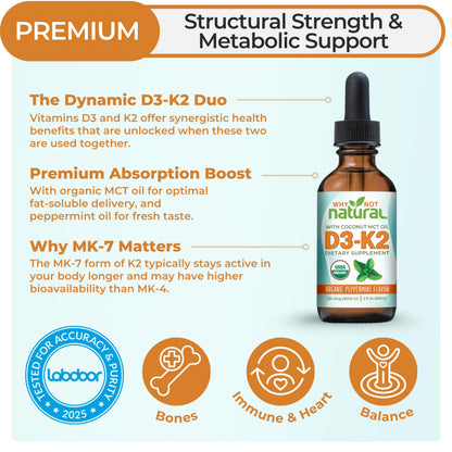 Why Not Natural Vitamin D3 K2 Liquid Drops – 5000 IU with Coconut MCT Oil