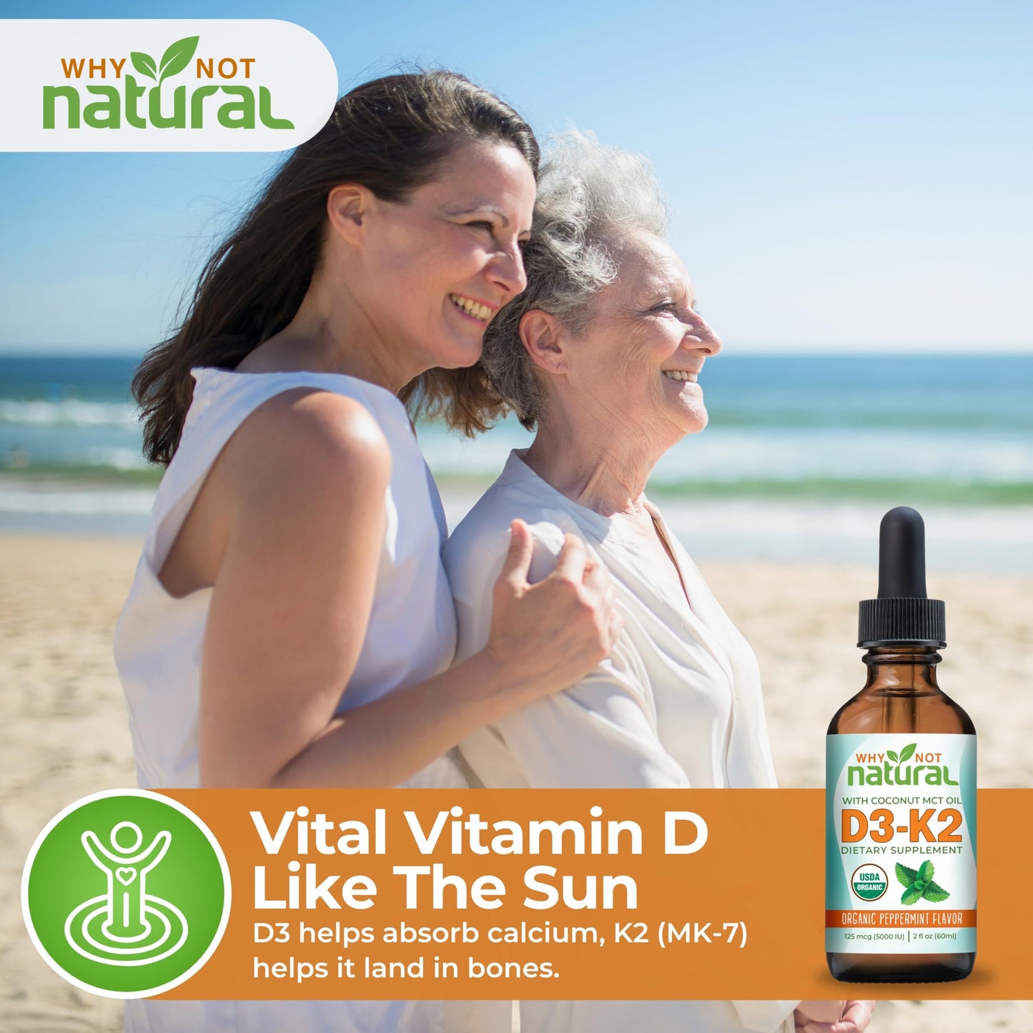Why Not Natural Vitamin D3 K2 Liquid Drops – 5000 IU with Coconut MCT Oil