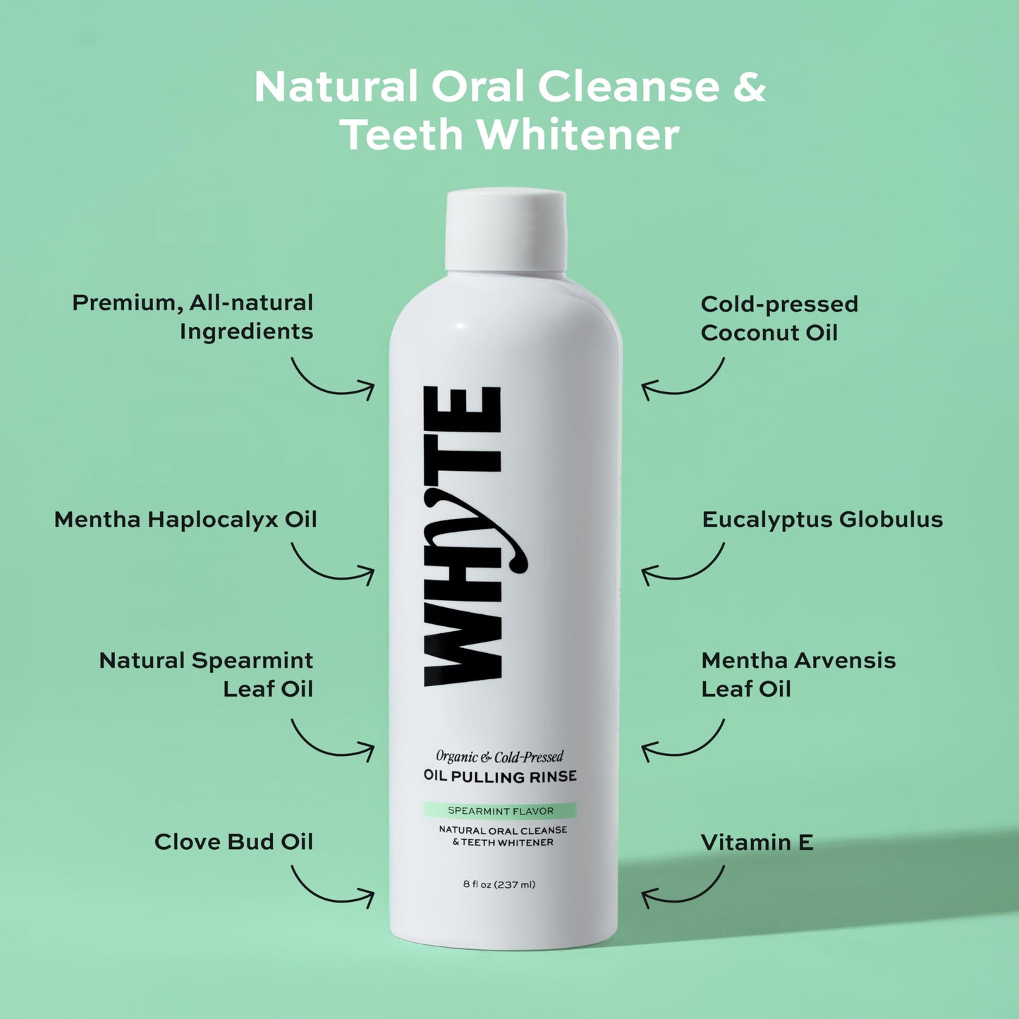 Whyte Coconut Oil Pulling Mouthwash – Teeth Whitening & Gum Health (Spearmint)