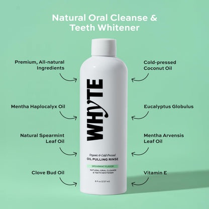Whyte Coconut Oil Pulling Mouthwash – Teeth Whitening & Gum Health (Spearmint)