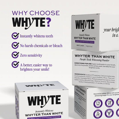 Whyte Purple Teeth Whitening Powder for Sensitive Teeth – Mint Flavor