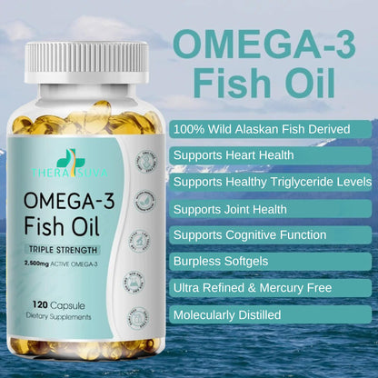 Triple Strength Wild Alaskan Omega-3 2500mg + EPA 1300mg + DHA 1200mg – 120 Softgels, 60 Day Heart & Joint Health Supplement