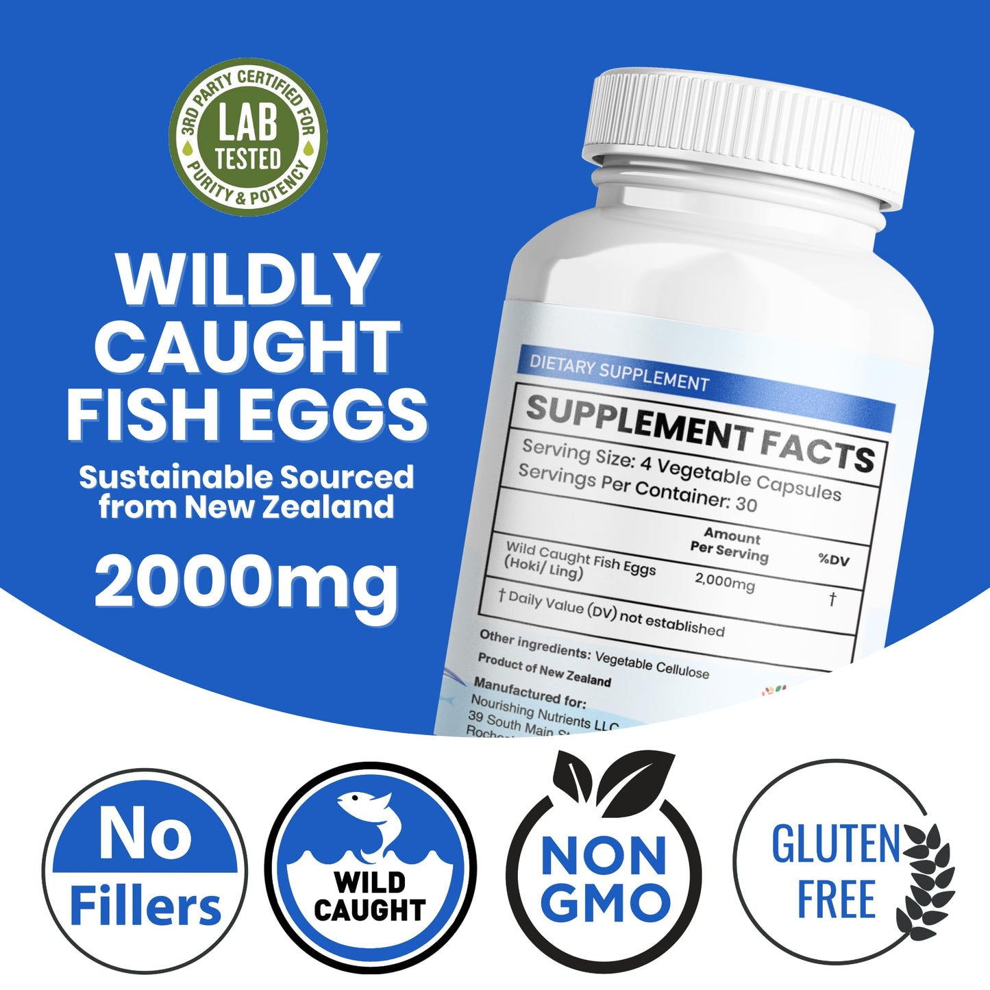 Wild Caught Fish Eggs 2,000mg – Omega-3-6-9 for Eye, Brain & Immunity