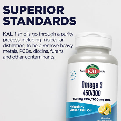 KAL 450/300 1280 mg Omega-3 Lemon Soft Gels – 60 Count