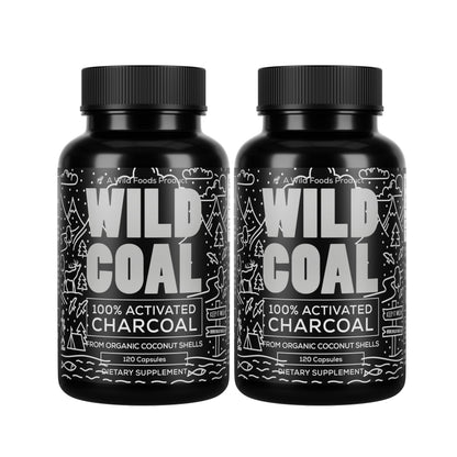 Wild Foods Activated Charcoal Capsules – 120 Capsules (Two Bottles) | Organic Coconut Shells | Lab Tested & Non-GMO | Detox & Bloating Relief | USA