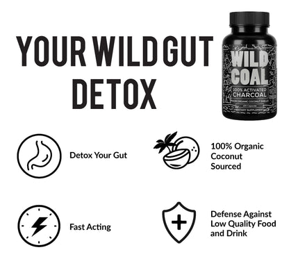 Wild Foods Activated Charcoal Capsules – 120 Capsules (Two Bottles) | Organic Coconut Shells | Lab Tested & Non-GMO | Detox & Bloating Relief | USA