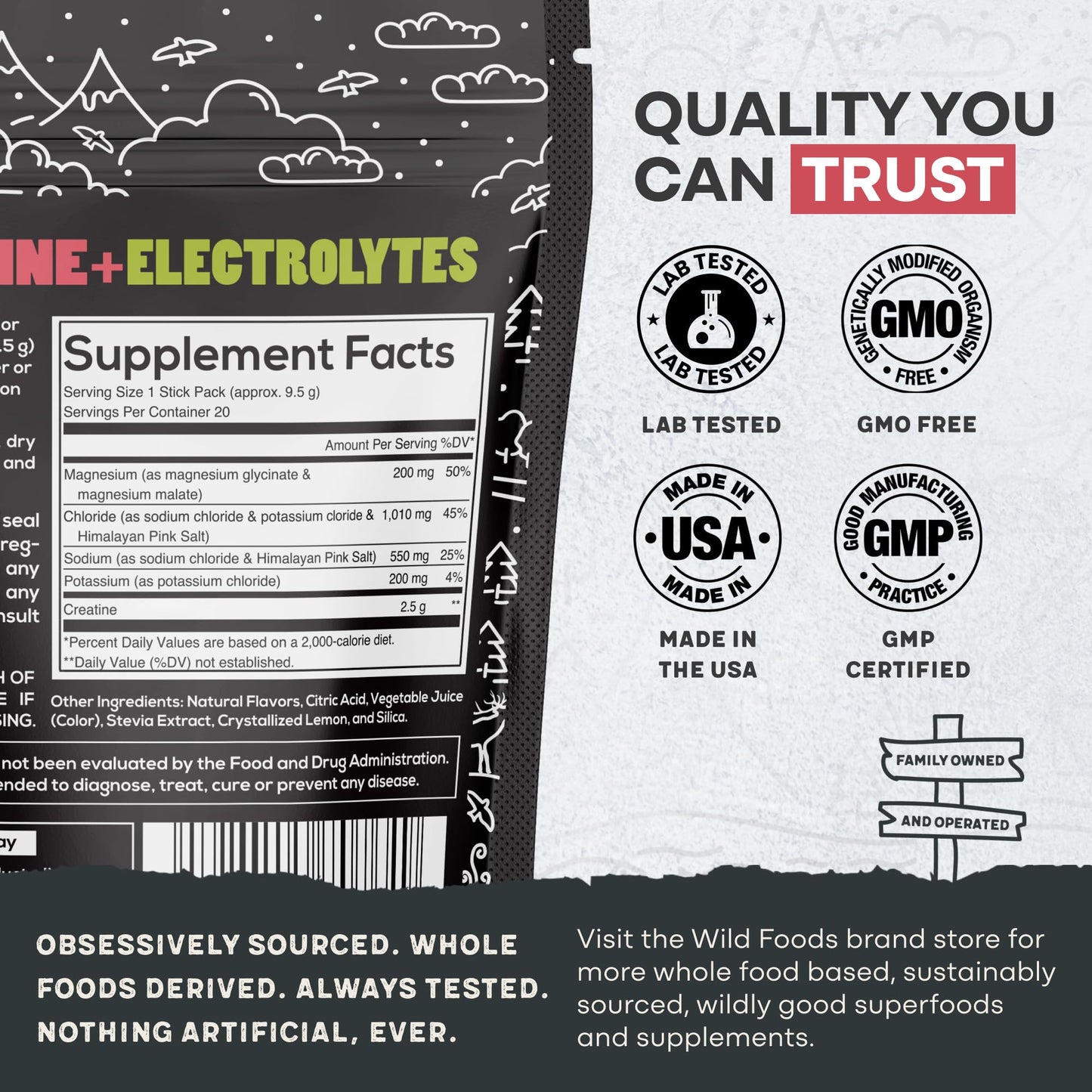 Wild Foods Creatine & Electrolytes Powder Packets – Dragonfruit, 20 Packets | Pre-Workout Hydration & Performance