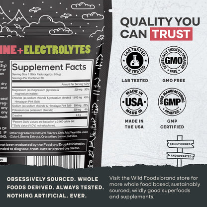 Wild Foods Creatine & Electrolytes Powder Packets – Dragonfruit, 20 Packets | Pre-Workout Hydration & Performance