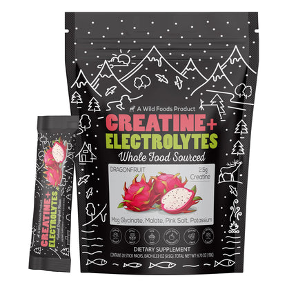 Wild Foods Creatine & Electrolytes Powder Packets – Dragonfruit, 20 Packets | Pre-Workout Hydration & Performance