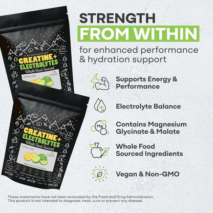 Wild Foods Creatine + Electrolytes Powder – Lemon & Lime (8 oz, 30 Servings) | 2.5 g Creatine