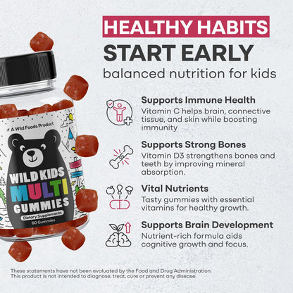Wild Foods Kids Multivitamin Gummies – Immune, Bone & Skin Support
