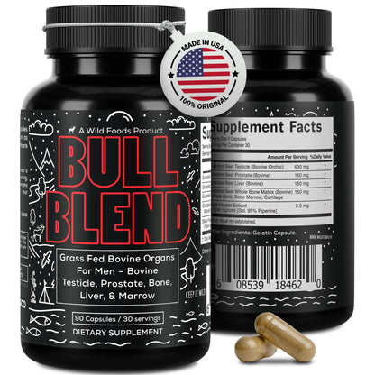 Wild Foods Men's Vitality Formula – Grass-Fed Bovine Organ Meat Capsules (Beef Liver, Testicle, Prostate & Bone) – 30-Day Supply