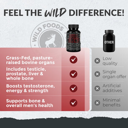 Wild Foods Men's Vitality Formula – Grass-Fed Bovine Organ Meat Capsules (Beef Liver, Testicle, Prostate & Bone) – 30-Day Supply