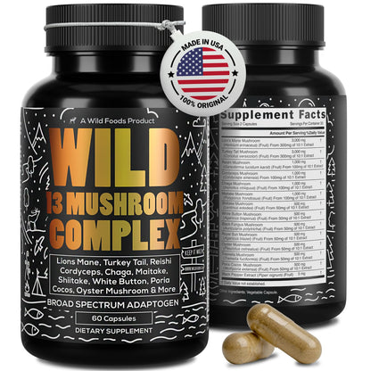 Wild Foods Premium Mushroom Supplement Complex (Pack of 2) – 13 Organic Mushrooms (Lions Mane, Reishi & More)