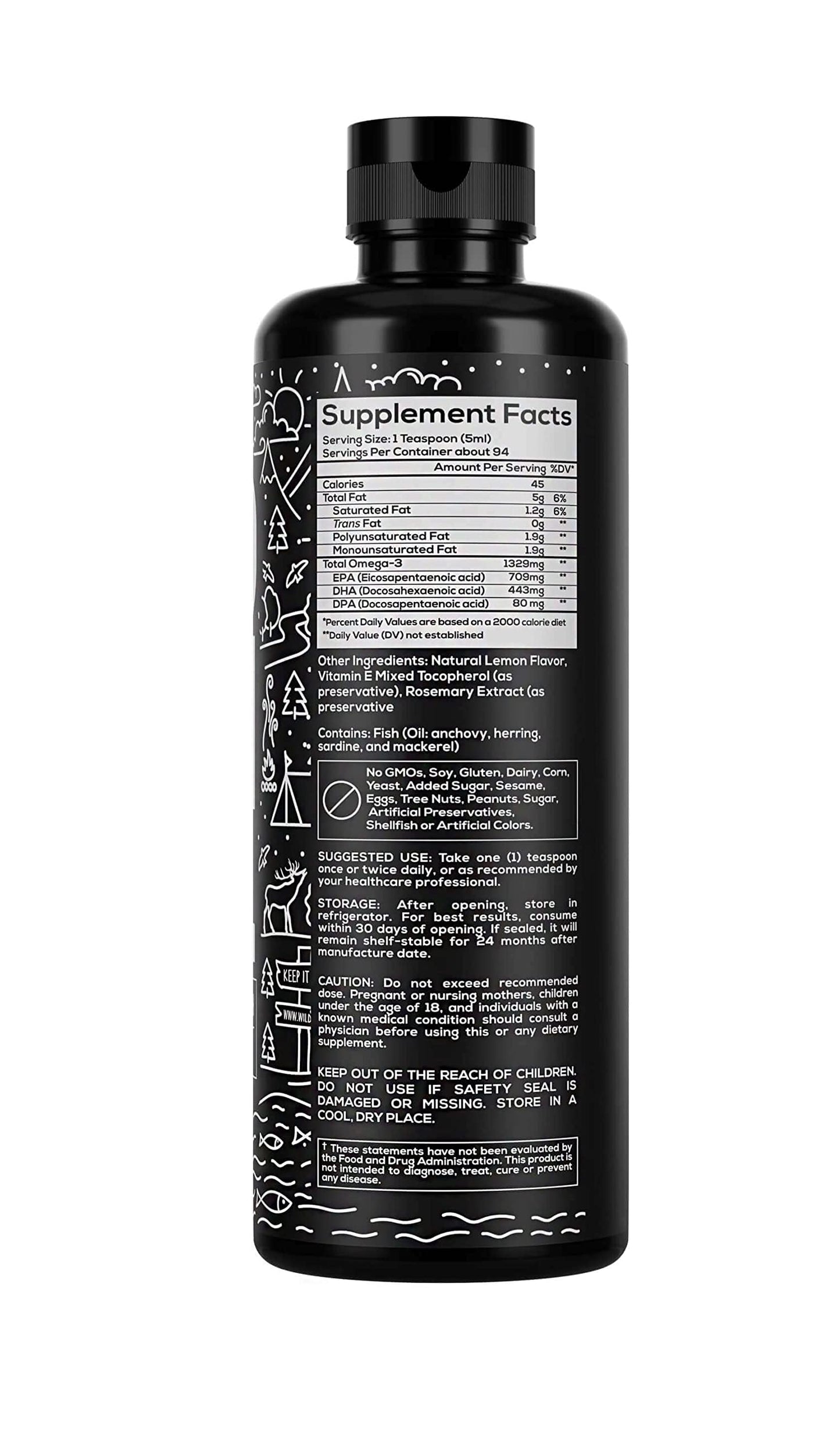 Wild Foods Liquid Omega-3 Fish Oil – Lemon, 16 oz | Burpless, Odorless, DPA + EPA + DHA Triple Strength