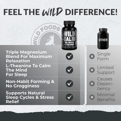 Wild Foods Tri-Mag & L-Theanine – Triple Magnesium Complex for Sleep & Relaxation | 60 Veg Capsules