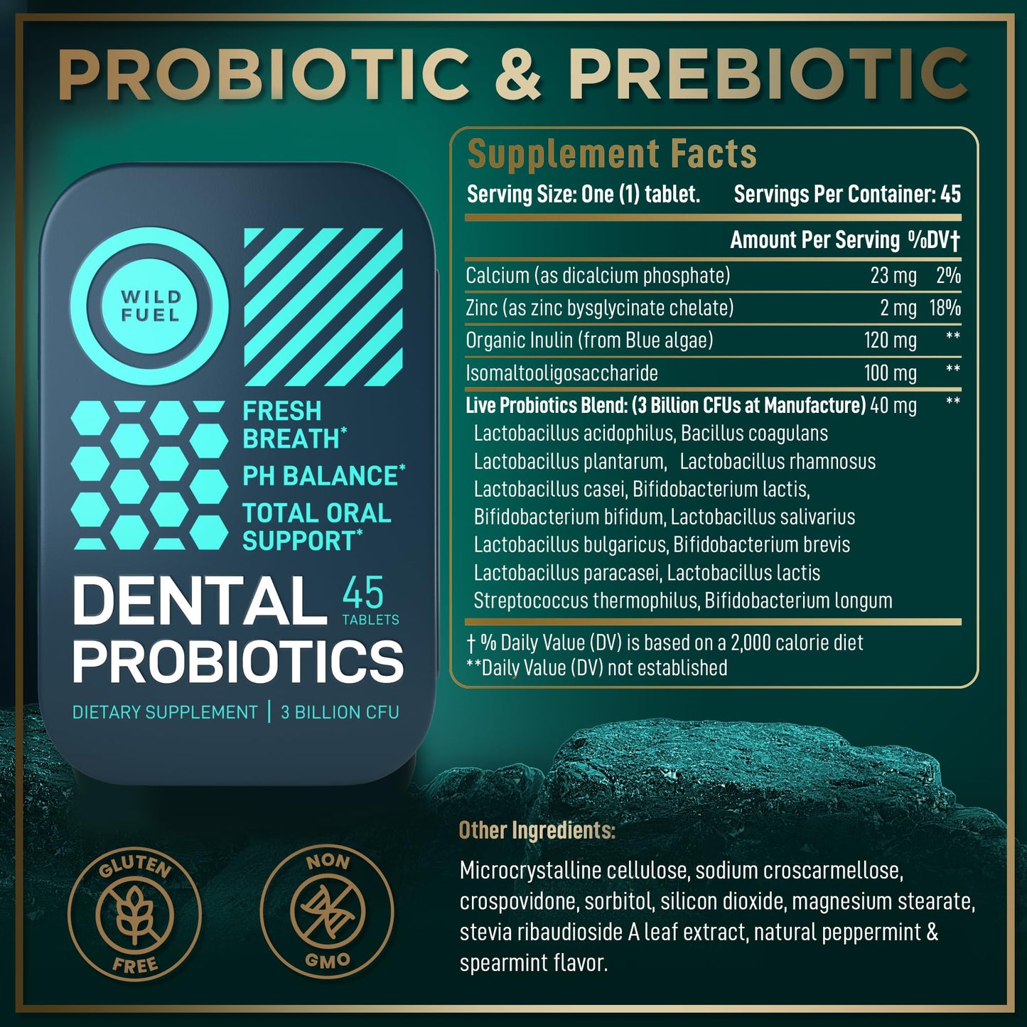 WILD FUEL Oral Probiotics for Teeth – 3B CFU K12 & L. paracasei, Salivarius Mints