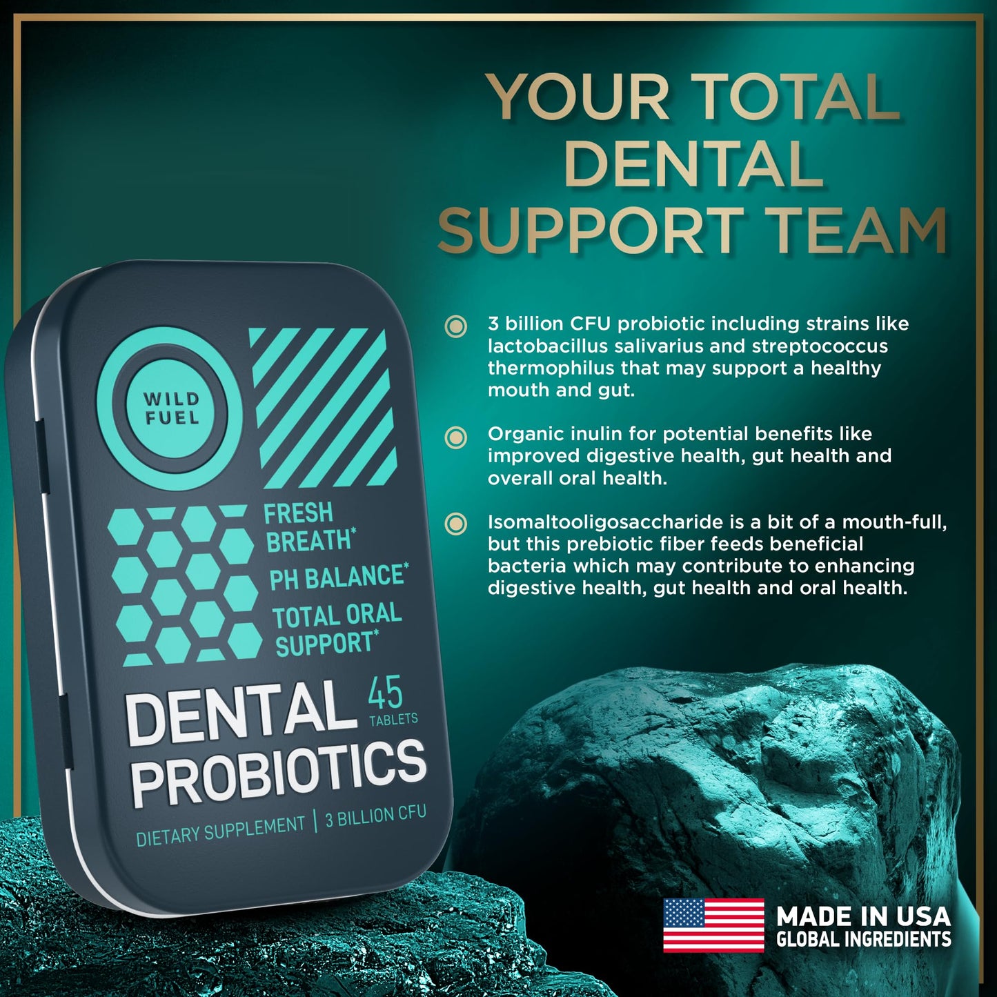 WILD FUEL Oral Probiotics for Teeth – 3B CFU K12 & L. paracasei, Salivarius Mints