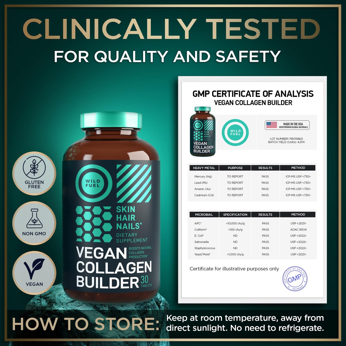 WILD FUEL Vegan Collagen Builder – Plant-Based Booster with Biotin (30 Tablets)