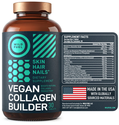 WILD FUEL Vegan Collagen Builder – Plant-Based Booster with Biotin (30 Tablets)
