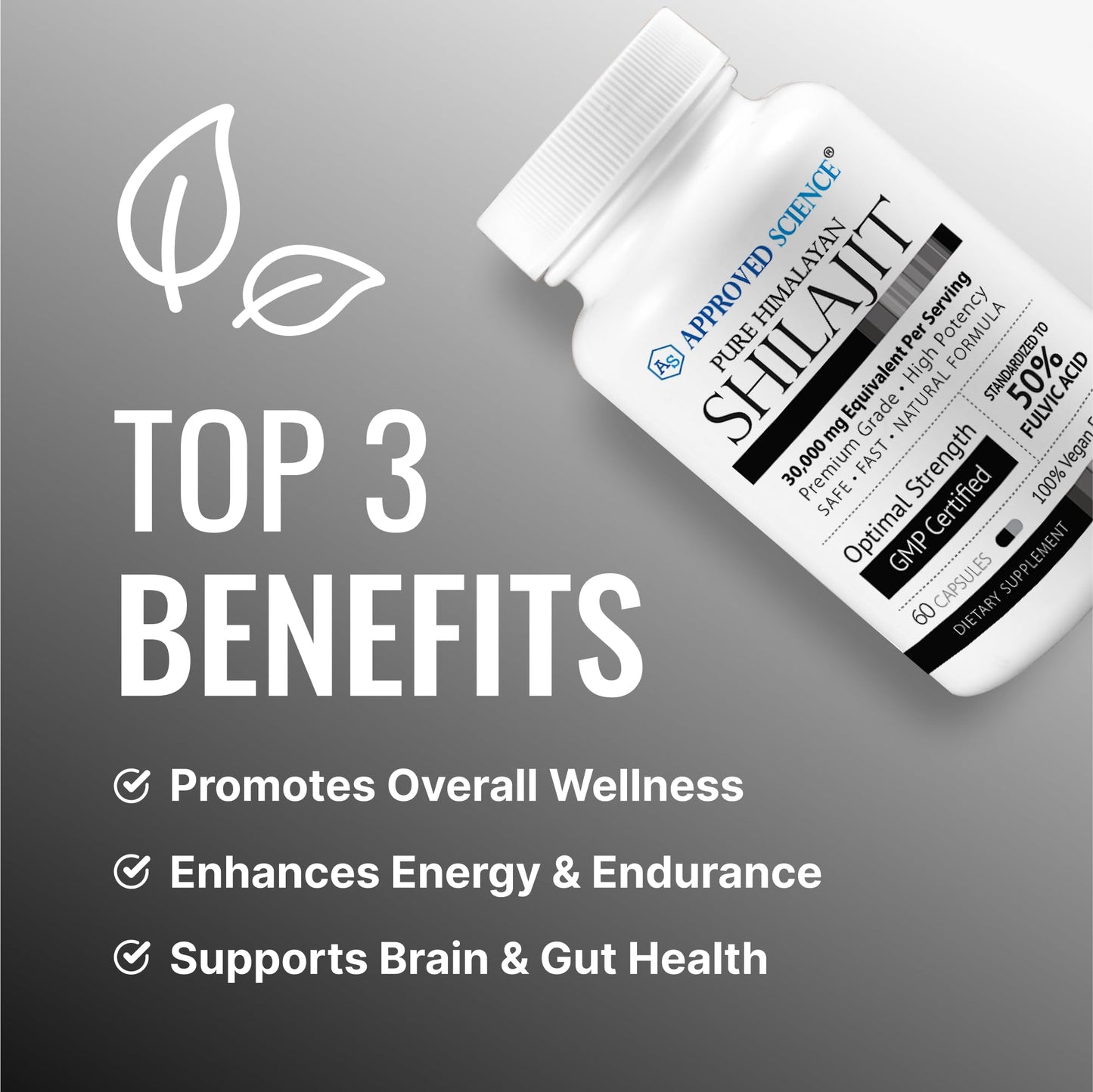 Approved Science Pure Himalayan Shilajit - 50% Fulvic Acid - 30:1 Extract - 60 Vegan Capsules | High-Potency Supplement