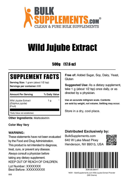 BulkSupplements Wild Jujube Extract Powder – 500g (1g/serving), Gluten Free
