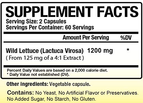 Biotech Nutritions Wild Lettuce Extract 1200 mg – 120 Veg Capsules | Made in USA | Vegan & Non-GMO