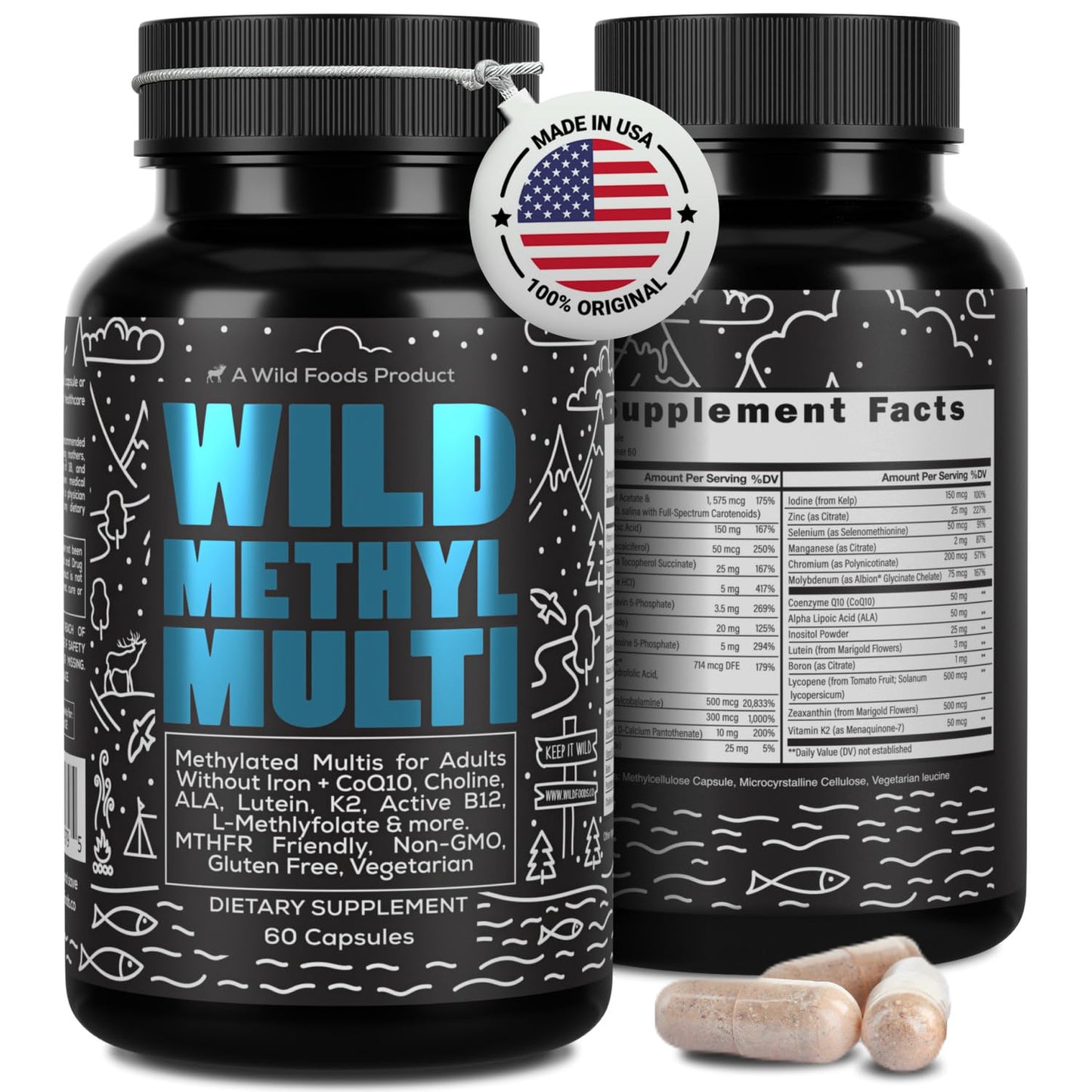 Wild Methylated Multivitamin for Women & Men – MTHFR, B12 & Folate | 60 Capsules