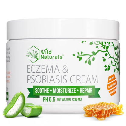 Wild Naturals Eczema & Psoriasis Cream — Manuka Honey + Aloe, Hydrating Lotion for Dry Skin (Adults & Kids)