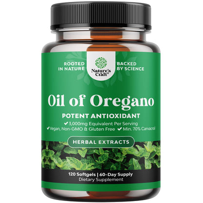 Wild Oregano Oil Softgels 70% Carvacrol | Digestive & Immune Support - 120 Ct