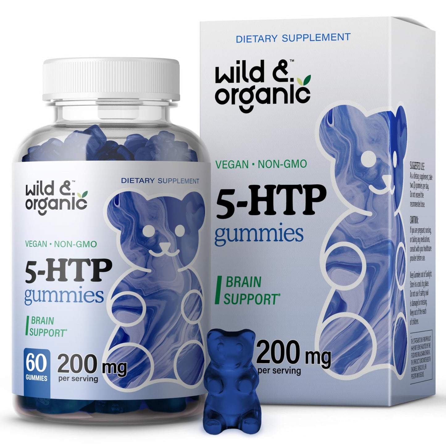 Wild & Organic 5-HTP Mood Gummies - 200mg L-Tryptophan | Vegan, Non-GMO, 60 Gummies