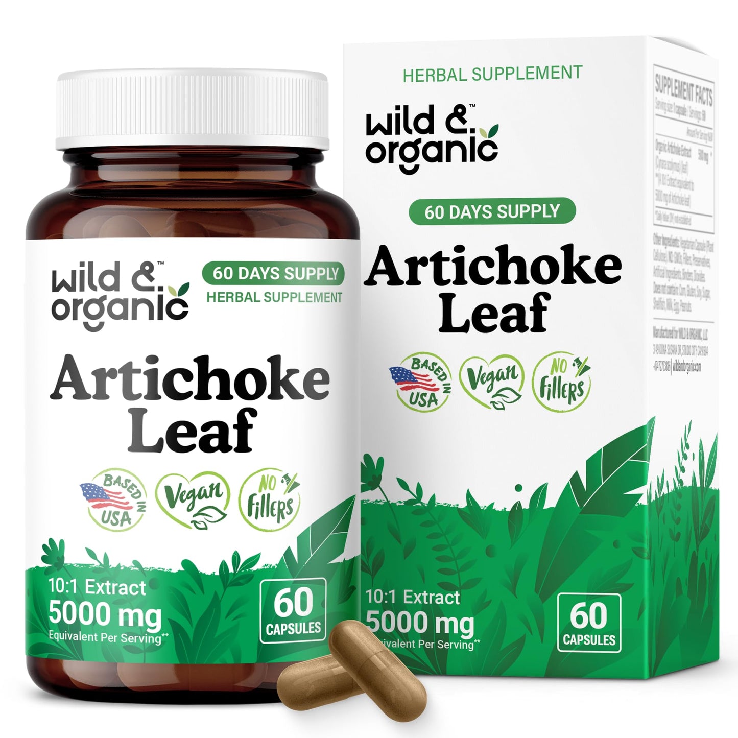 Wild & Organic Artichoke Extract Capsules 500 mg – Liver & Digestive Support – Vegan, Non-GMO – 60 Count