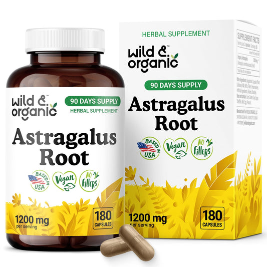 Wild & Organic Astragalus Capsules 1200 mg - Immune Support - Vegan, Non-GMO, No Fillers | 180 Count Pack of 1 BritishVita | Premium UK Vitamins & Wellness Supplements