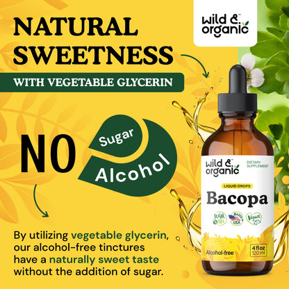 Wild & Organic Bacopa Liquid Drops – Brain Support Tincture, 4 fl oz, 5-Month Supply, Vegan, Sugar & Alcohol-Free