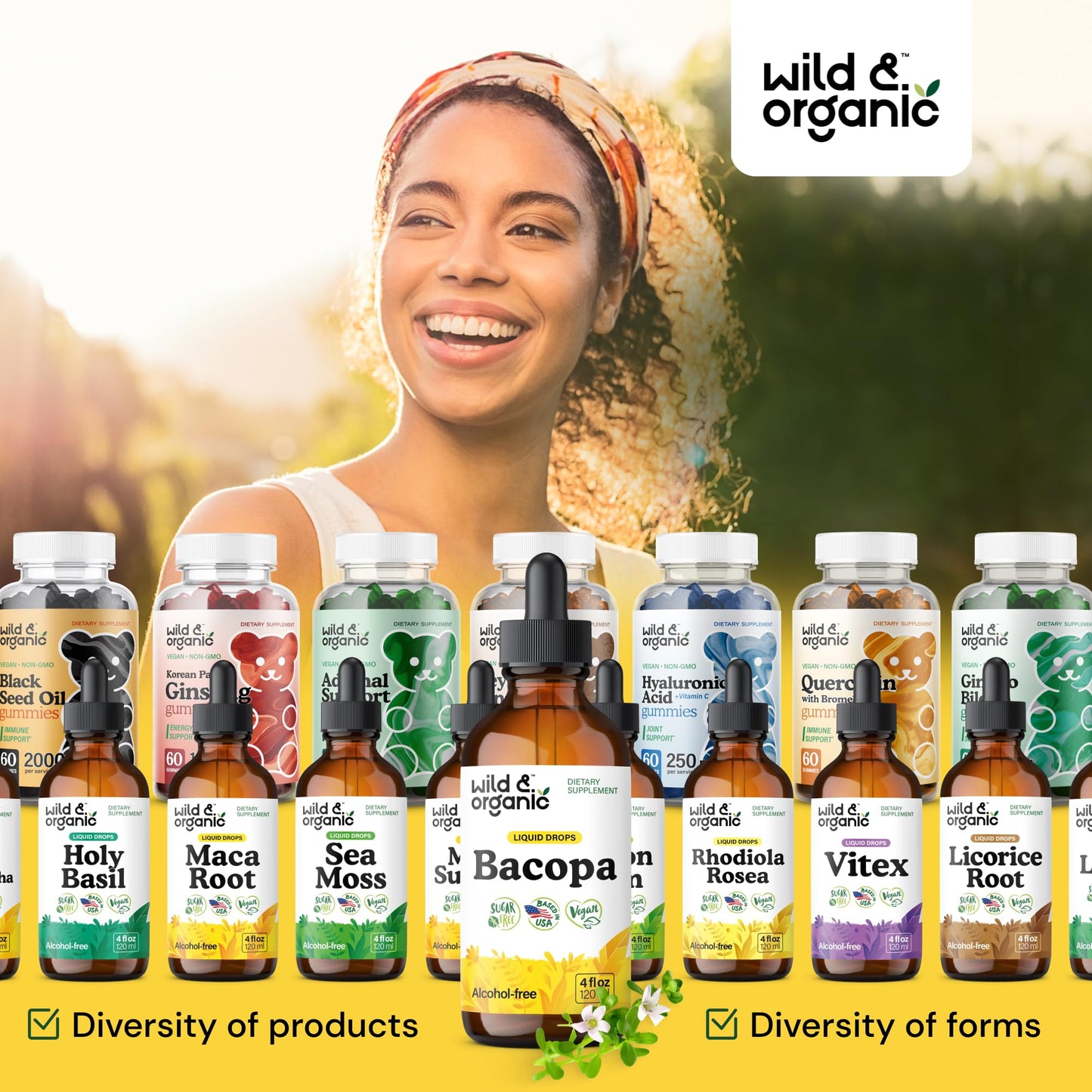 Wild & Organic Bacopa Liquid Drops – Brain Support Tincture, 4 fl oz, 5-Month Supply, Vegan, Sugar & Alcohol-Free