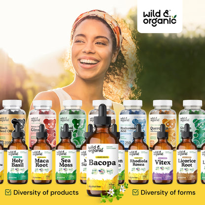 Wild & Organic Bacopa Liquid Drops – Brain Support Tincture, 4 fl oz, 5-Month Supply, Vegan, Sugar & Alcohol-Free
