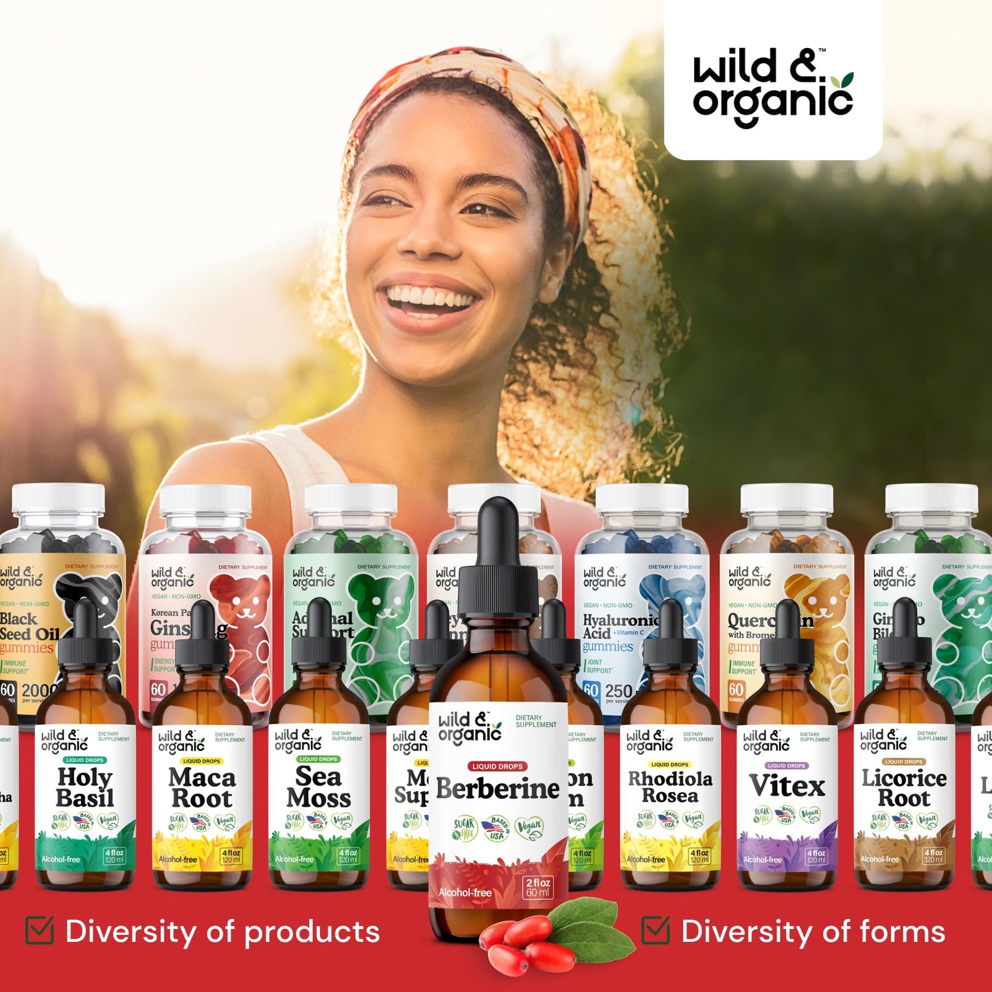 Wild & Organic Berberine Liquid Drops – 500mg Berberine Supplement HCL – Vegan, Alcohol-Free & Sugar-Free – 2 fl oz