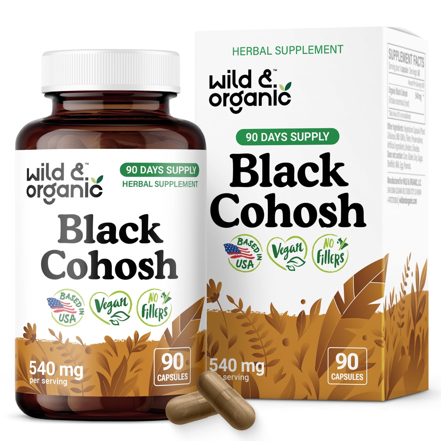 Wild & Organic Black Cohosh for Women Capsules 540 mg | Vegan, Non-GMO | 90-Count
