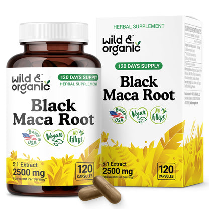 Wild & Organic Black Maca Root Capsules 500 mg – 120 Day Supply – Vegan & Non-GMO