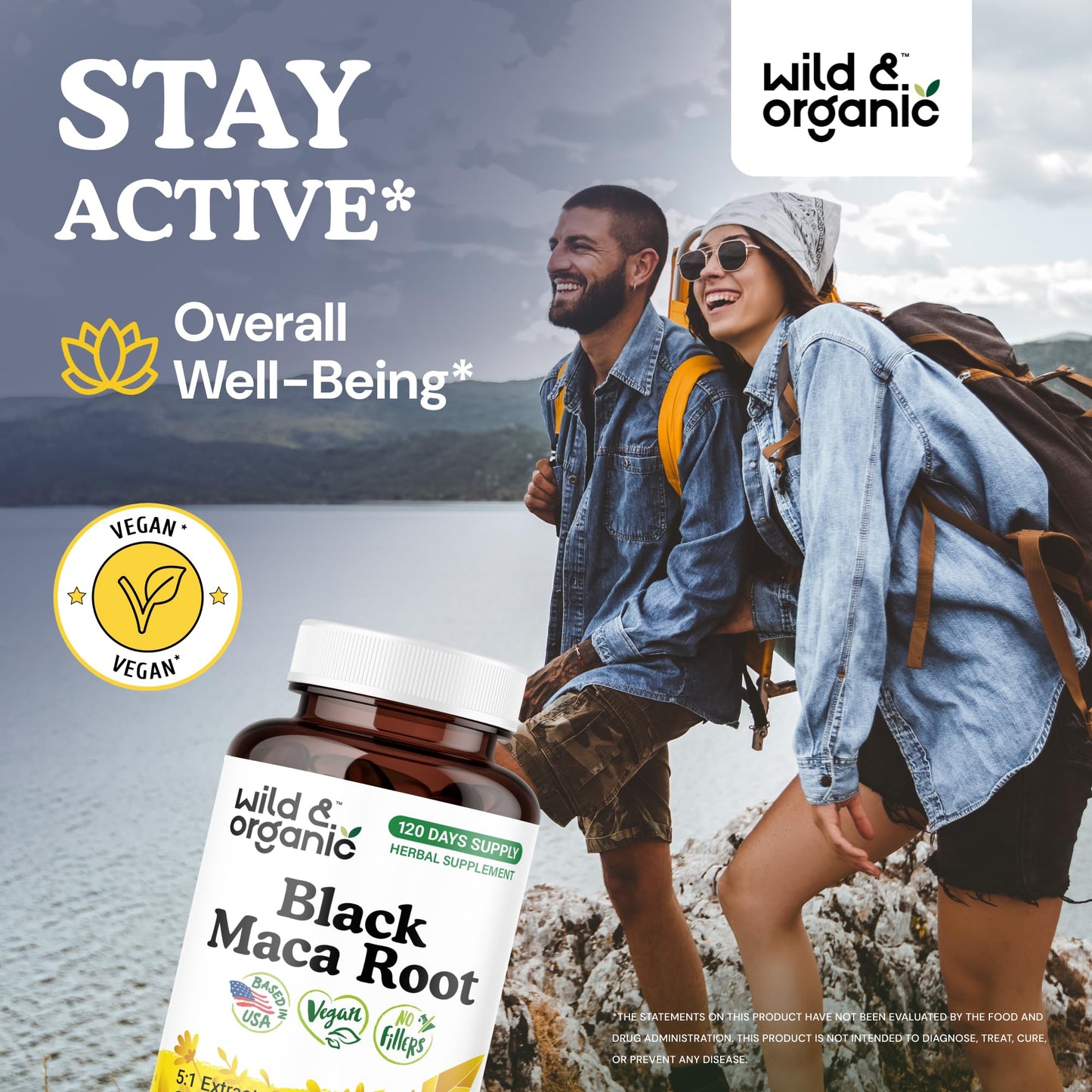 Wild & Organic Black Maca Root Capsules 500 mg – 120 Day Supply – Vegan & Non-GMO