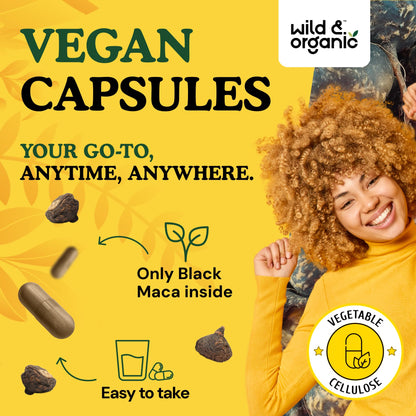 Wild & Organic Black Maca Root Capsules 500 mg – 120 Day Supply – Vegan & Non-GMO