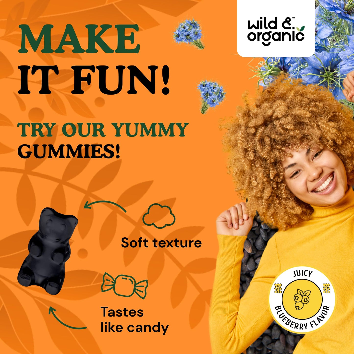 Wild & Organic Black Seed Oil Gummies 2000mg - Hair Skin & Nails Support | Vegan, Pectin-Based
