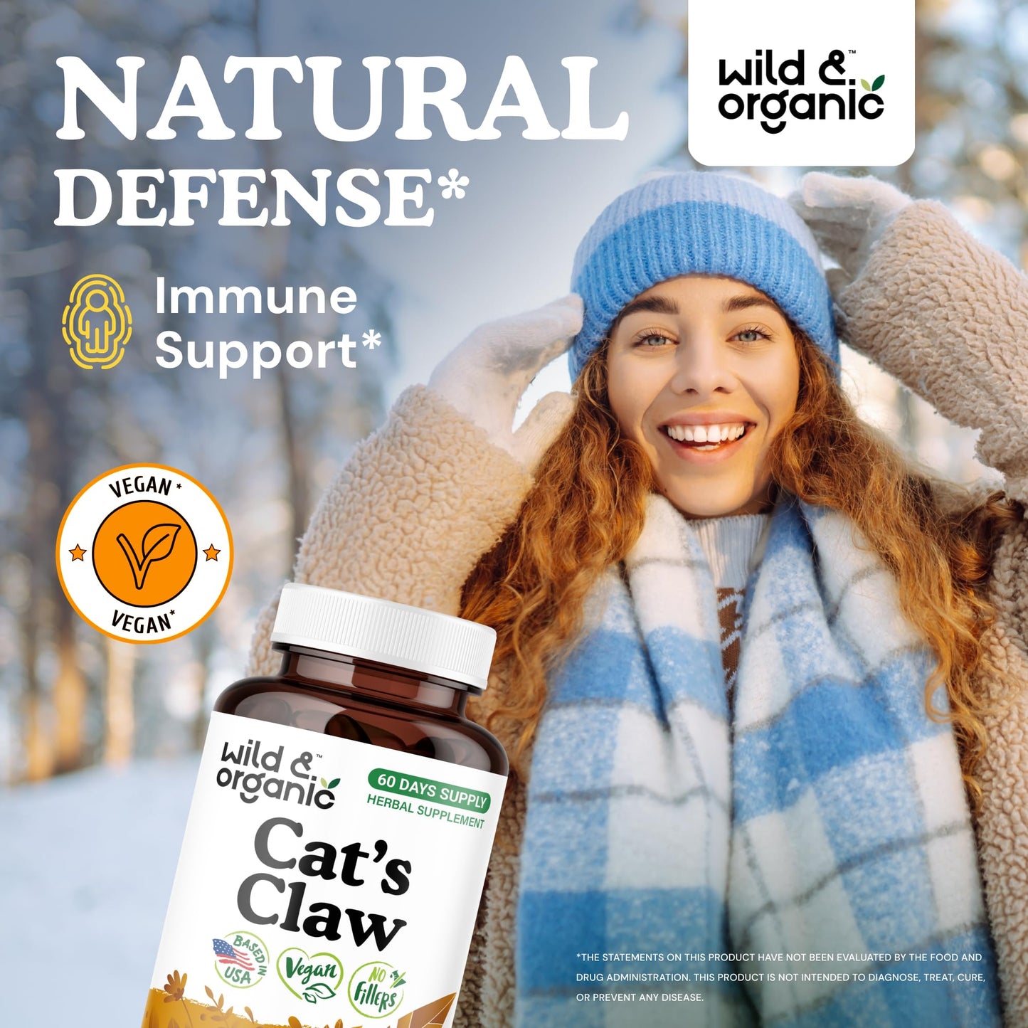 Wild & Organic Cat's Claw Capsules 1000 mg – 60 Day Immune Support