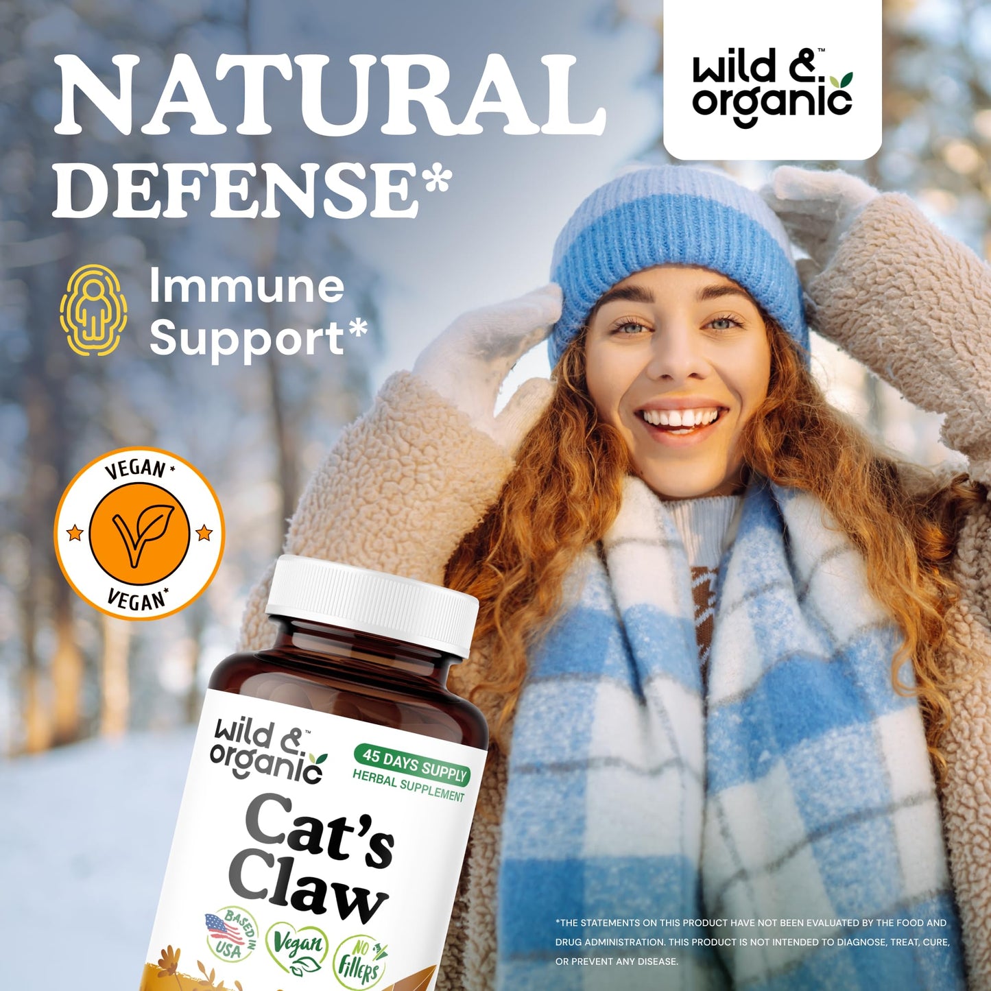 Wild & Organic Cat's Claw 1000 mg - Immune Support - Vegan, Non-GMO | 90 Count