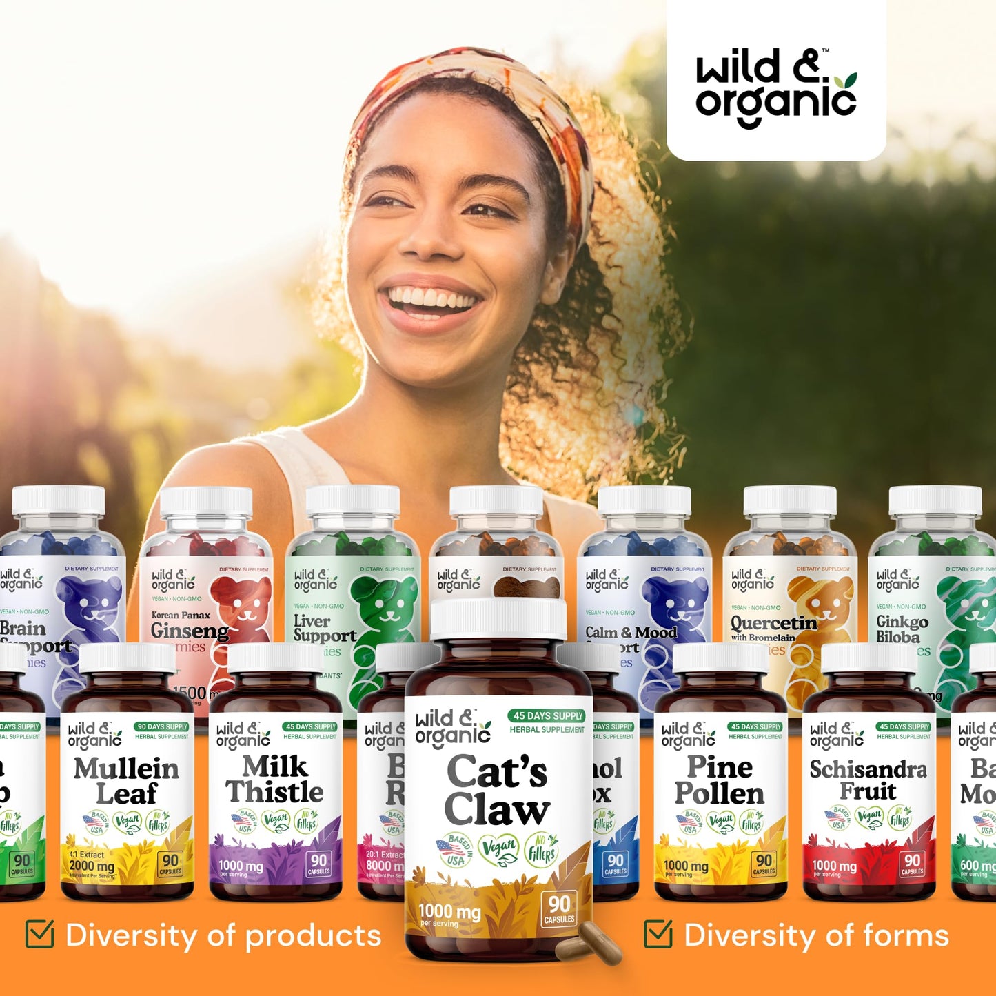 Wild & Organic Cat's Claw 1000 mg - Immune Support - Vegan, Non-GMO | 90 Count