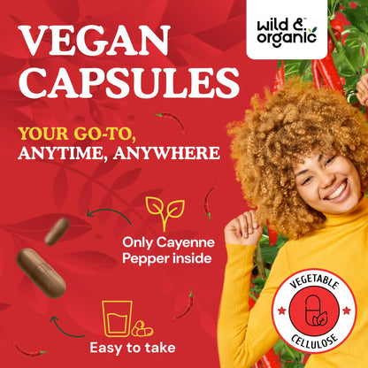 Wild & Organic Cayenne Pepper Capsules 500 mg - Digestive Support - Vegan, Non-GMO