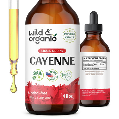 Wild & Organic Cayenne Pepper Tincture - Digestive Support, Vegan & Alcohol-Free - 4 fl oz