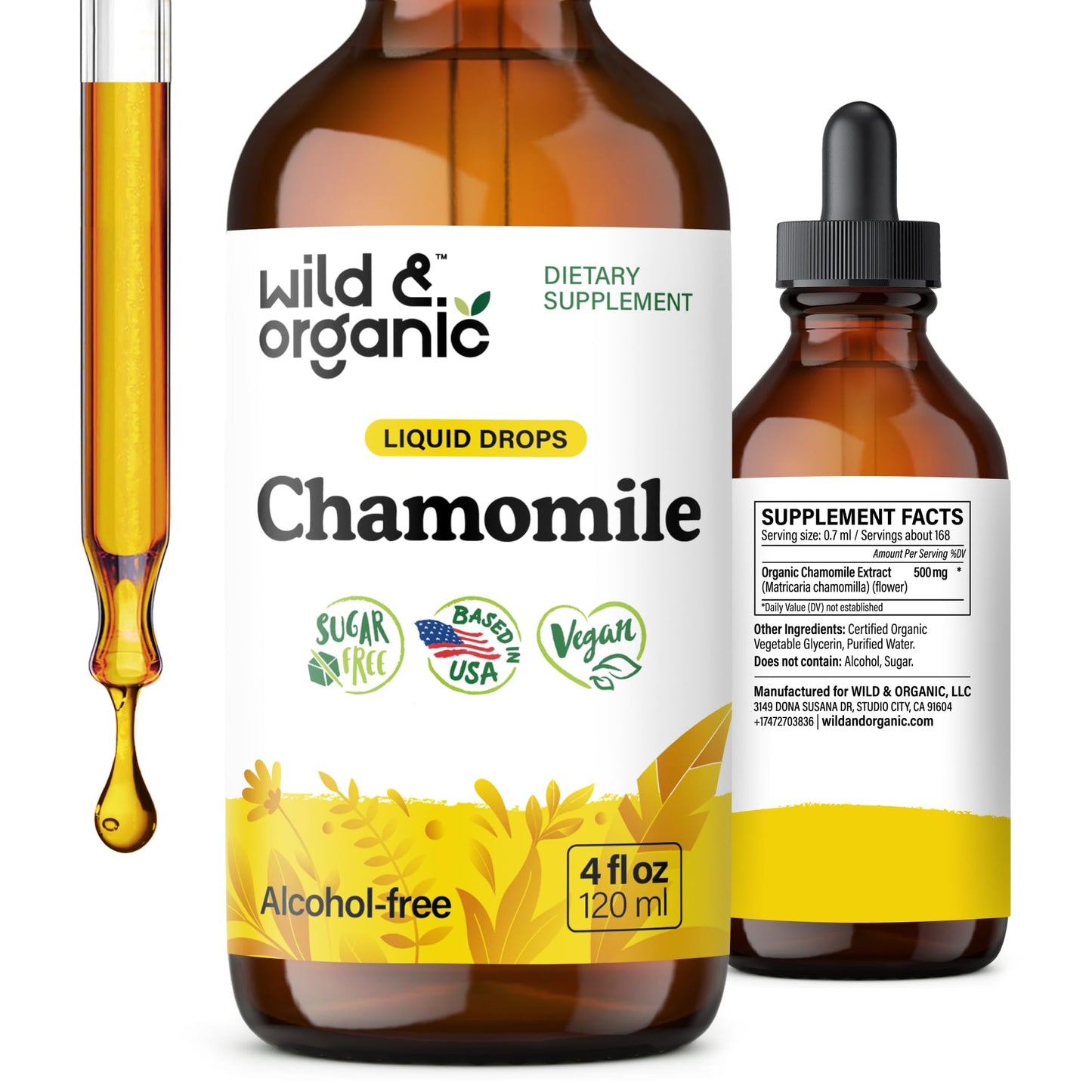 Wild & Organic Chamomile Tincture – Calming Relaxation, Vegan & Alcohol-Free | 4 oz