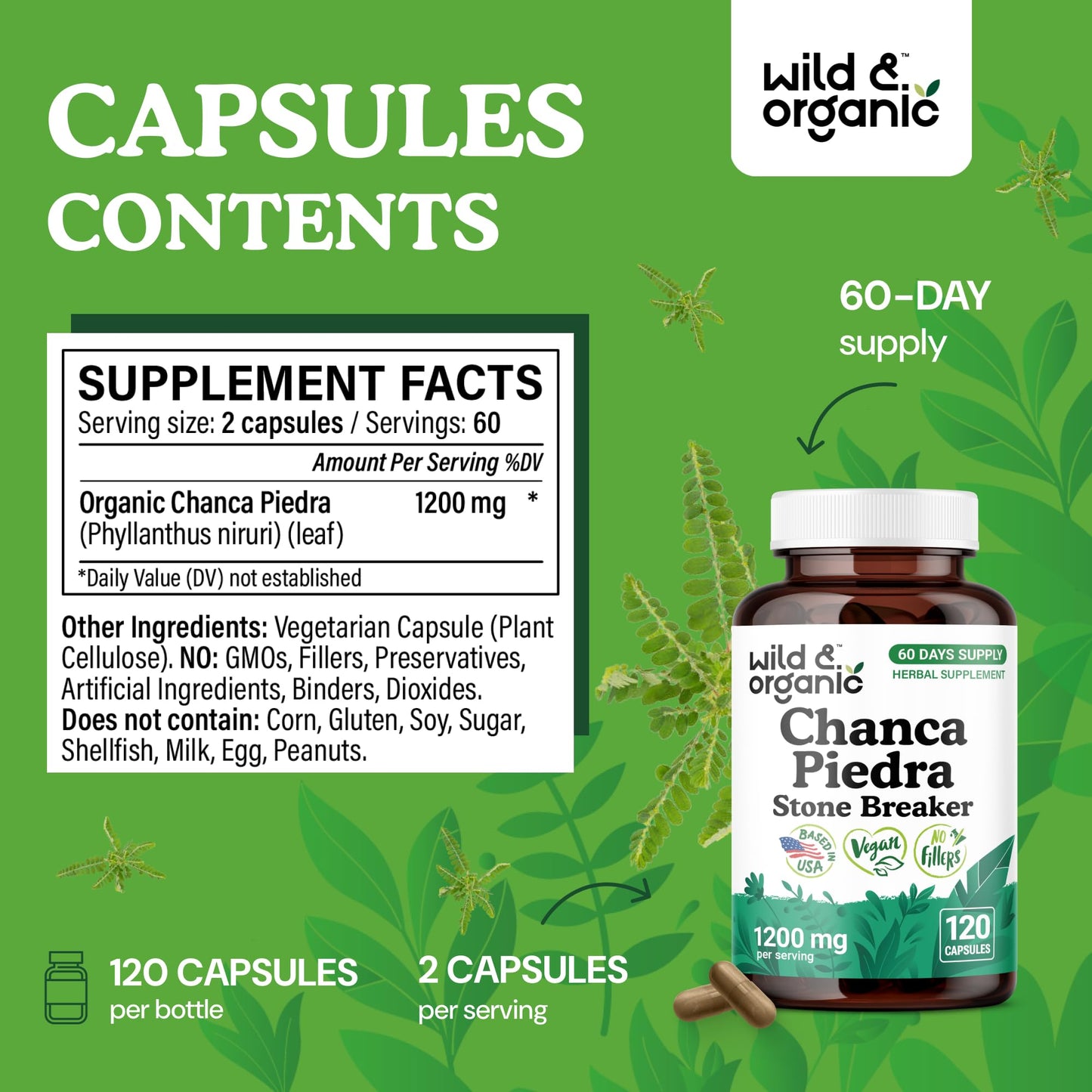 Wild & Organic Chanca Piedra 1200 mg Capsules – Kidney & Gallbladder Support