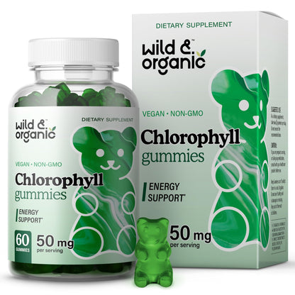 Wild & Organic Chlorophyll Gummies 50mg – Detox Cleanse, Vegan & Non-GMO | 60 Chews